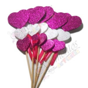 Adorno de torta - Corazón Vertical fucsia x5 unidades