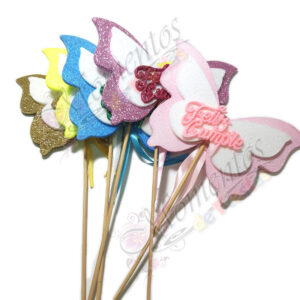 Adorno de Torta - Mariposa Feliz Cumple x5 unidades