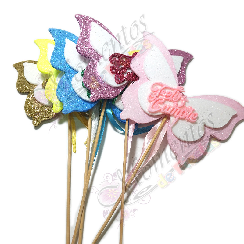 Adorno de Torta - Mariposa Feliz Cumple x5 unidades