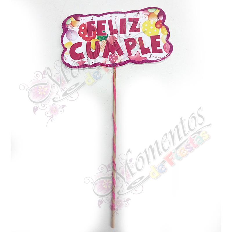 Adorno de torta - Frase impresa "Feliz Cumple" rosa x5 unidades - Image 2