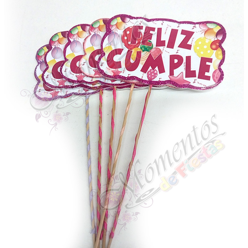 Adorno de torta - Frase impresa "Feliz Cumple" rosa x5 unidades - Image 3