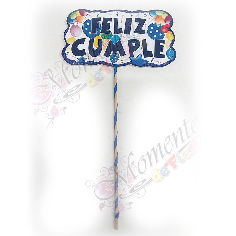 Adorno de torta - Frase impresa "Feliz Cumple" Azul x5 unidades - Image 2