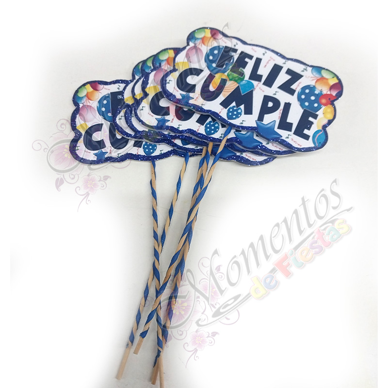Adorno de torta - Frase impresa "Feliz Cumple" Azul x5 unidades - Image 3