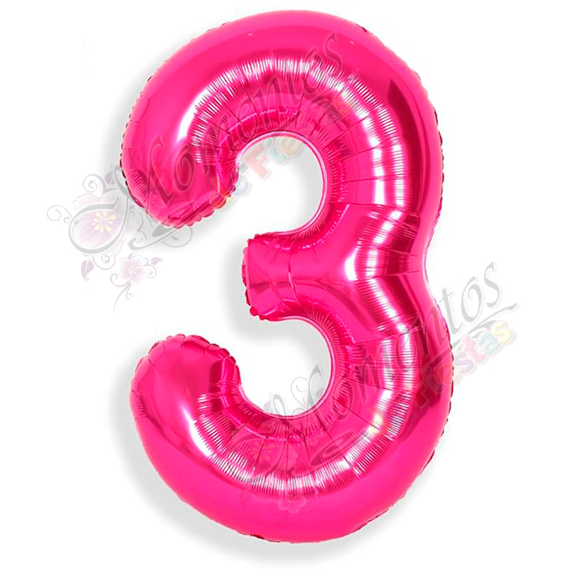 Globo Número 3 Metalizado - Color FUCSIA