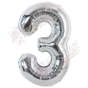 Globo Número 3 Metalizado - Color PLATEADO