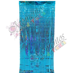 Cortina Metalizada Cuadraditos – Color CELESTE