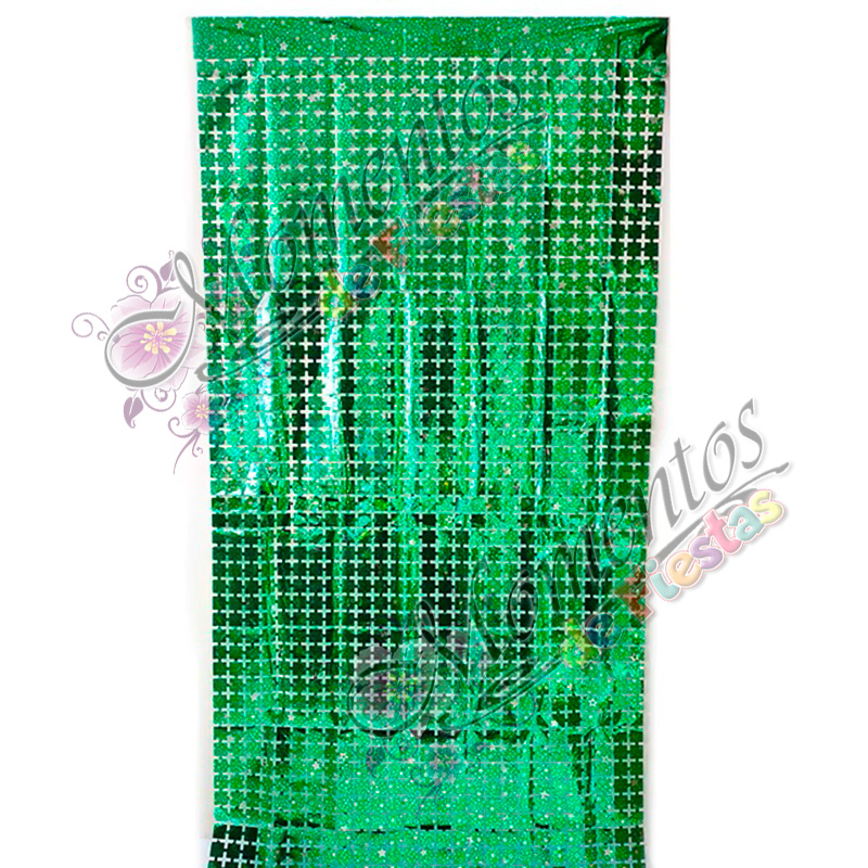 Cortina Metalizada Cuadraditos – Color VERDE OSCURO