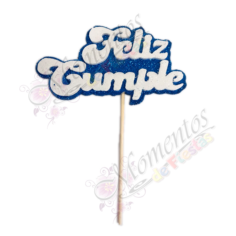 Adorno de torta - Frase "Feliz Cumple" x5 unidades - color AZUL