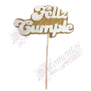 Adorno de torta - Frase "Feliz Cumple" x5 unidades - color DORADO ORO