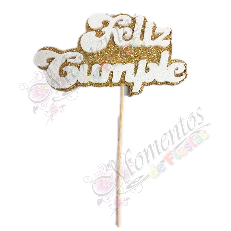 Adorno de torta - Frase "Feliz Cumple" x5 unidades - color DORADO ORO
