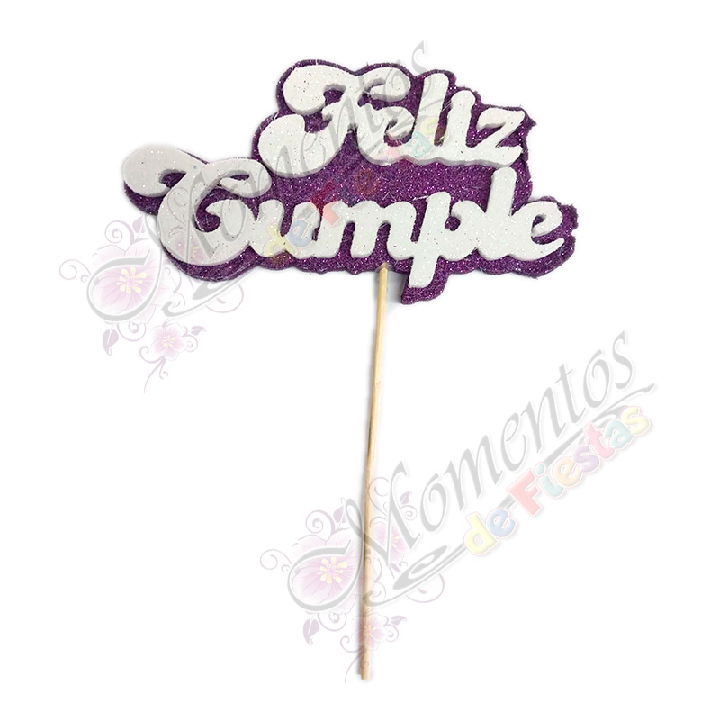 Adorno de torta - Frase "Feliz Cumple" x5 unidades - color FUCSIA
