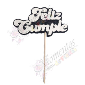 Adorno de torta - Frase "Feliz Cumple" x5 unidades - color NEGRO