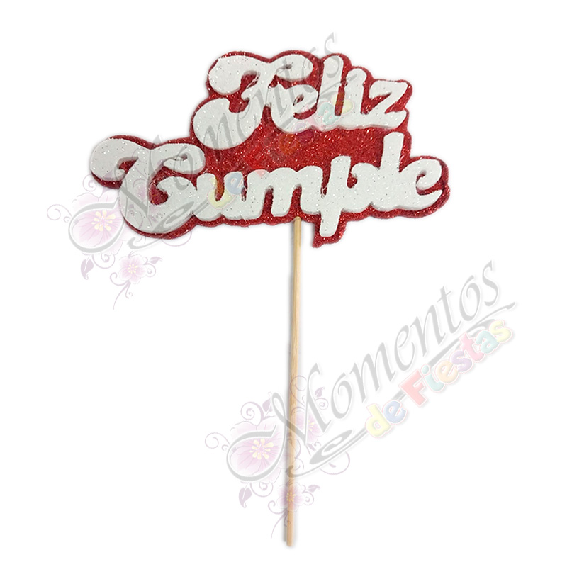 Adorno de torta - Frase "Feliz Cumple" x5 unidades - color ROJO