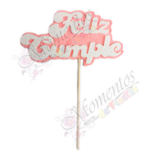 Adorno de torta - Frase "Feliz Cumple" x5 unidades - color ROSA