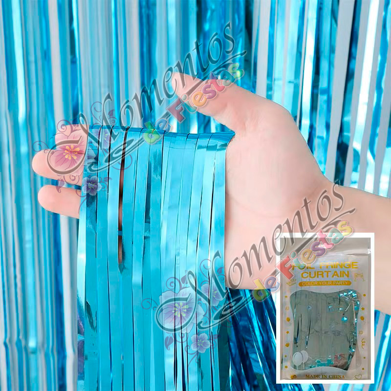 Cortina Metalizada Lisa – Color CELESTE