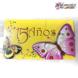 Tarjeta de Invitación Rectangular con Sobre x10 unidades – 15 años – Mariposas [Cod. 041]
