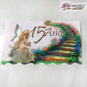 Tarjeta de Invitación Rectangular con Sobre x10 unidades – 15 años – Hada [Cod. 042]