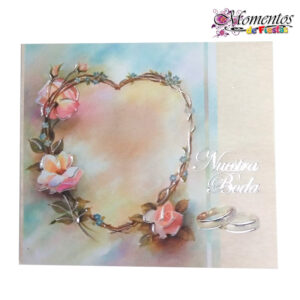 Tarjeta de Invitación Cuadrada con Sobre x10 unidades – Boda – Corazón con Flores [Cod. 1024]