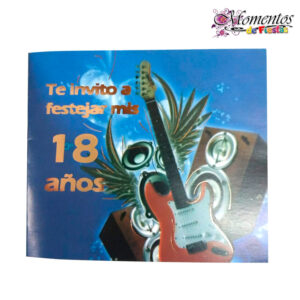 Tarjeta de Invitación Cuadrada con Sobre x10 unidades – 18 años – Guitarra [Cod. 1028]