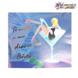 Tarjeta de Invitación Cuadrada con Sobre x10 unidades – 18 años – Chica en copa [Cod. 1037]