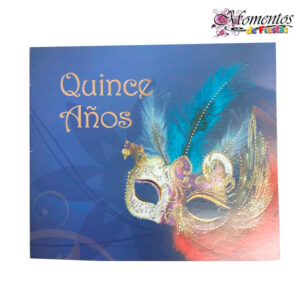 Tarjeta de Invitación Cuadrada con Sobre x10 unidades – 15 años – Mascara [Cod. 1050]