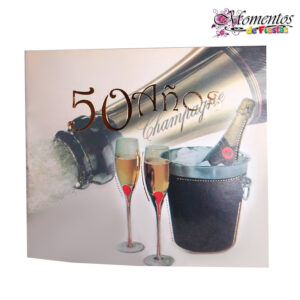 Tarjeta de Invitación Cuadrada con Sobre x10 unidades – 50 años – Champán [Cod. 1053]