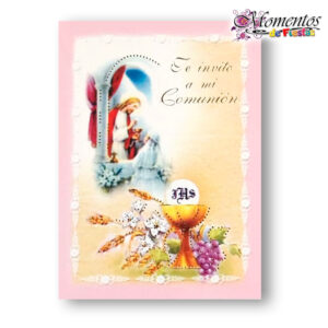 Tarjeta de Invitación Simple - Comunión - Jesus Rosa x10 unidades [cod. 732]