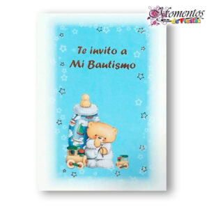 Tarjeta de Invitación Simple - Bautismo - Mamadera Celeste x10 unidades [cod. 7805]