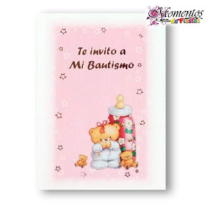 Tarjeta de Invitación Simple - Bautismo - Mamadera Rosa x10 unidades [cod. 7806]