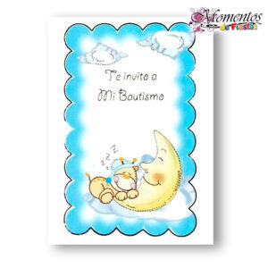 Tarjeta de Invitación Simple - Bautismo - Luna Celeste x10 unidades [cod. 7809]