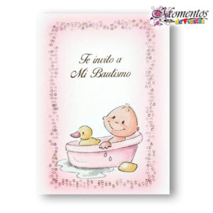 Tarjeta de Invitación Simple - Bautismo - Bañera Rosa x10 unidades [cod. 942]