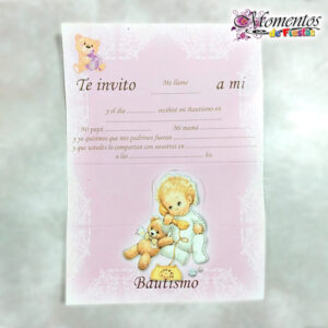Tarjeta de Invitación Triple - Bautismo - Nena x10 unidades [cod. 7515]