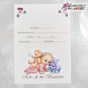 Tarjeta de Recuerdo Triple - Bautismo - Nena x10 unidades [cod. 7001]