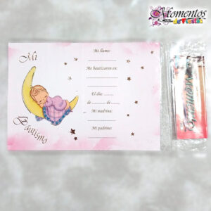 Tarjeta de Recuerdo Triple - Bautismo - Luna Rosa x10 unidades [cod. 7006]