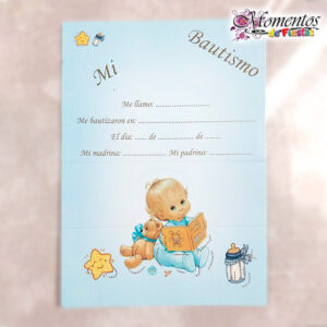 Tarjeta de Recuerdo Triple - Bautismo - Nene x10 unidades [cod. 7016]