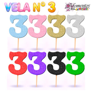 Vela de Tergolina Brillo - Número 3 - Pack x5 unidades