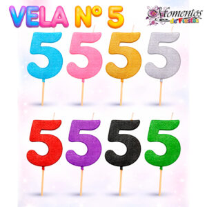 Vela de Tergolina Brillo - Número 5 - Pack x5 unidades