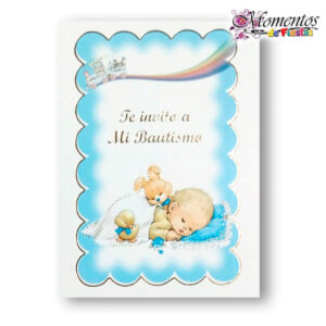 Tarjeta de Invitación Simple - Bautismo - Dormilón Celeste x10 unidades [cod. 7804]