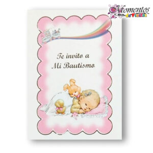 Tarjeta de Invitación Simple - Bautismo - Dormilona Rosa x10 unidades [cod. 7803]