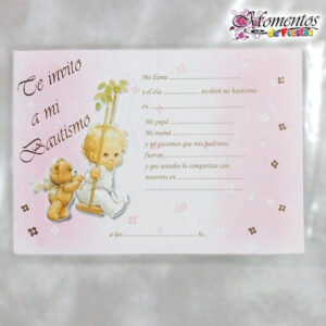 Tarjeta de Invitación Triple - Bautismo - Hamaca Rosa x10 unidades [cod. 7507]