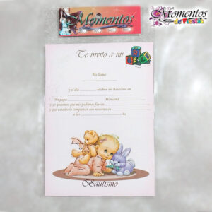 Tarjeta de Invitación Triple - Bautismo - Nena x10 unidades [cod. 7501]