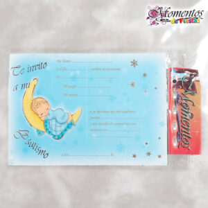 Tarjeta de Invitación Triple - Bautismo - Luna Celeste x10 unidades [cod. 7505]