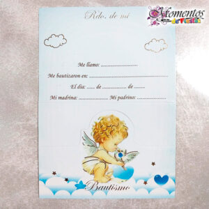 Tarjeta de Recuerdo Triple - Bautismo - Angelito Celeste x10 unidades [cod. 7004]