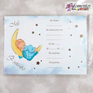 Tarjeta de Recuerdo Triple - Bautismo - Luna Celeste x10 unidades [cod. 7005]
