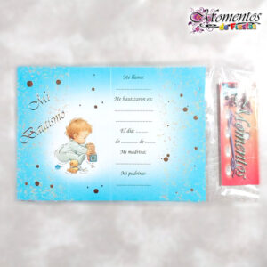 Tarjeta de Recuerdo Triple - Bautismo - Nene x10 unidades [cod. 7008]